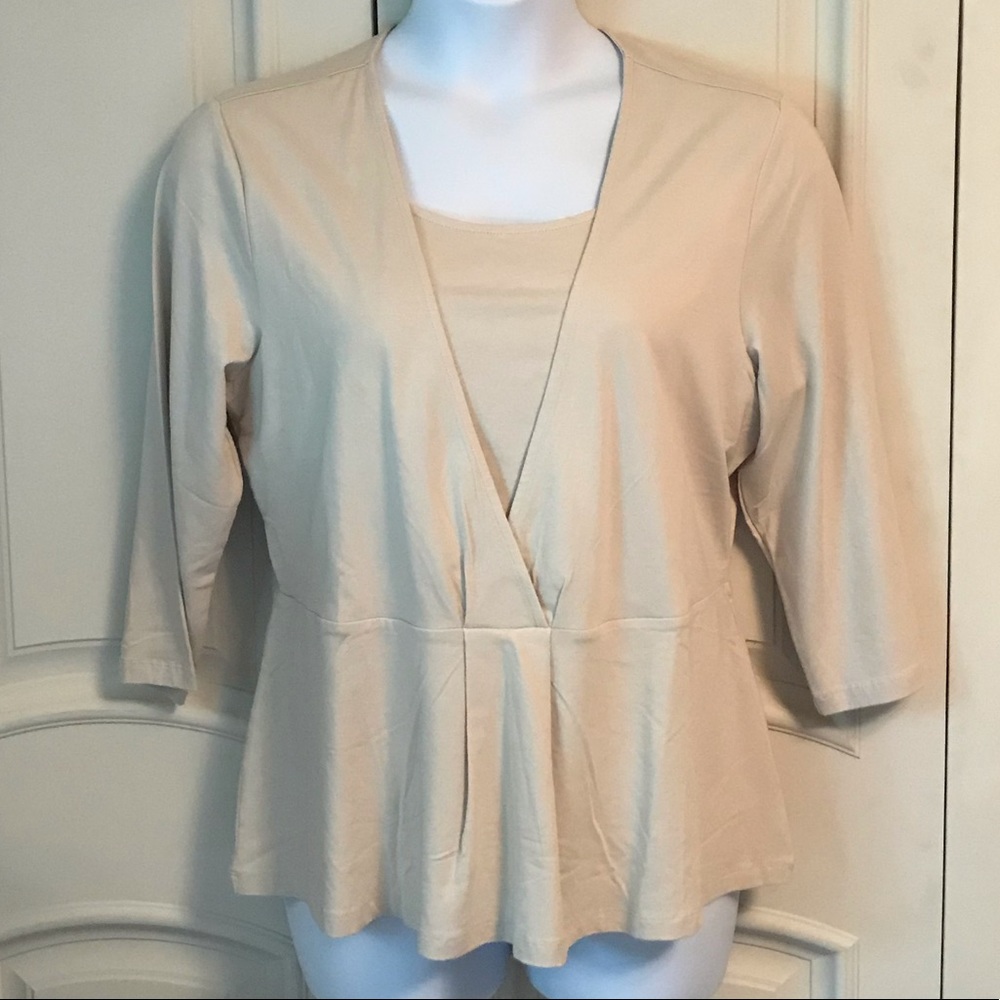 Denim & Co. Jersey Wrap Top with Faux Tank, Large